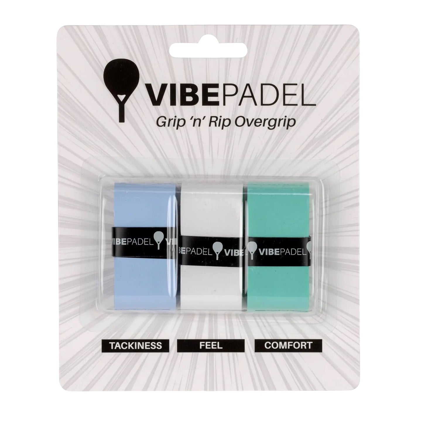 VIBEPADEL | Padel Grip for Tacky Feel | Grip n Rip Padel Overgrip | Padel Racket Grip Tape | Padel Pickleball Squash and Badminton Racket Grip Tape | Padel Accessories and Padel Gifts | 3 Pack